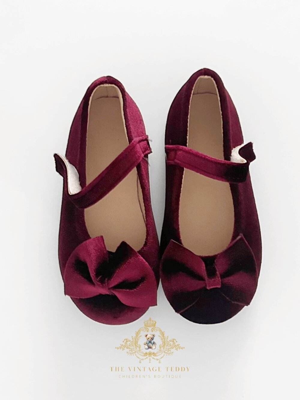 NWT Pretty Girls Mary Jane Velvet Flats Children's Shoes Toddler Burgundy 6.5 - Picture 3 of 4